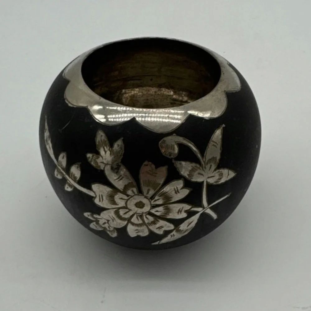 Blackened Aluminum‎ floral etched Vase from India